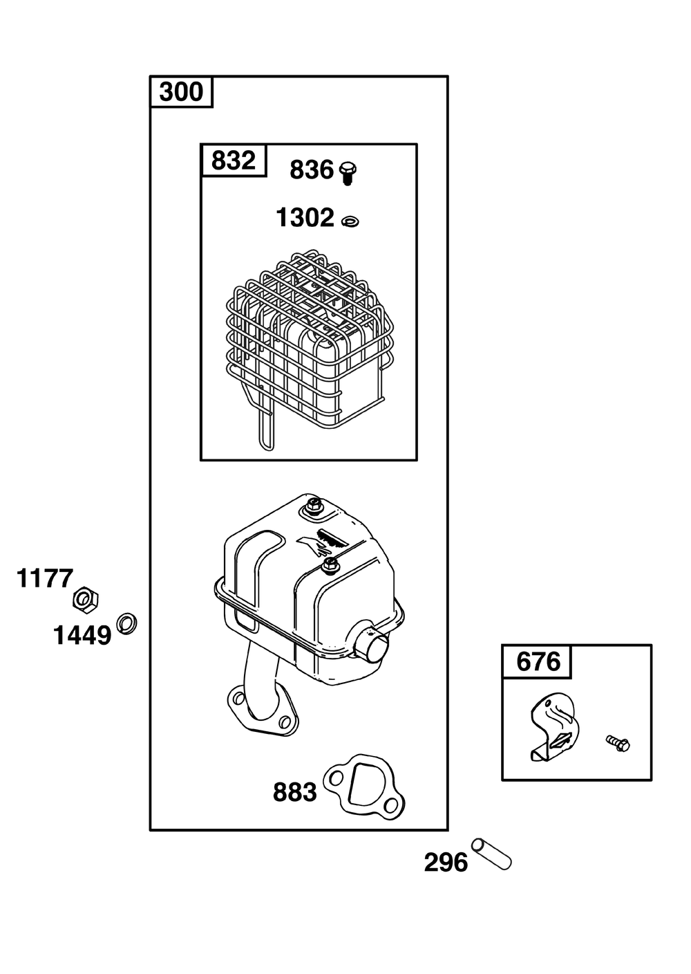 Exhaust Group Diagram and Parts List for 106232-0268-H1 100000 - 19Z999 Briggs and Stratton Engine